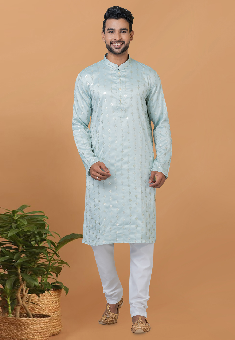 Sky Blue Silk Kurta Pajama 275830