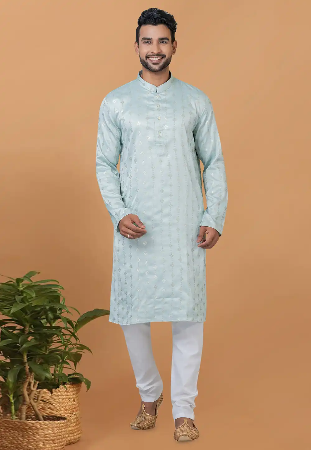 Sky Blue Silk Kurta Pajama 275830