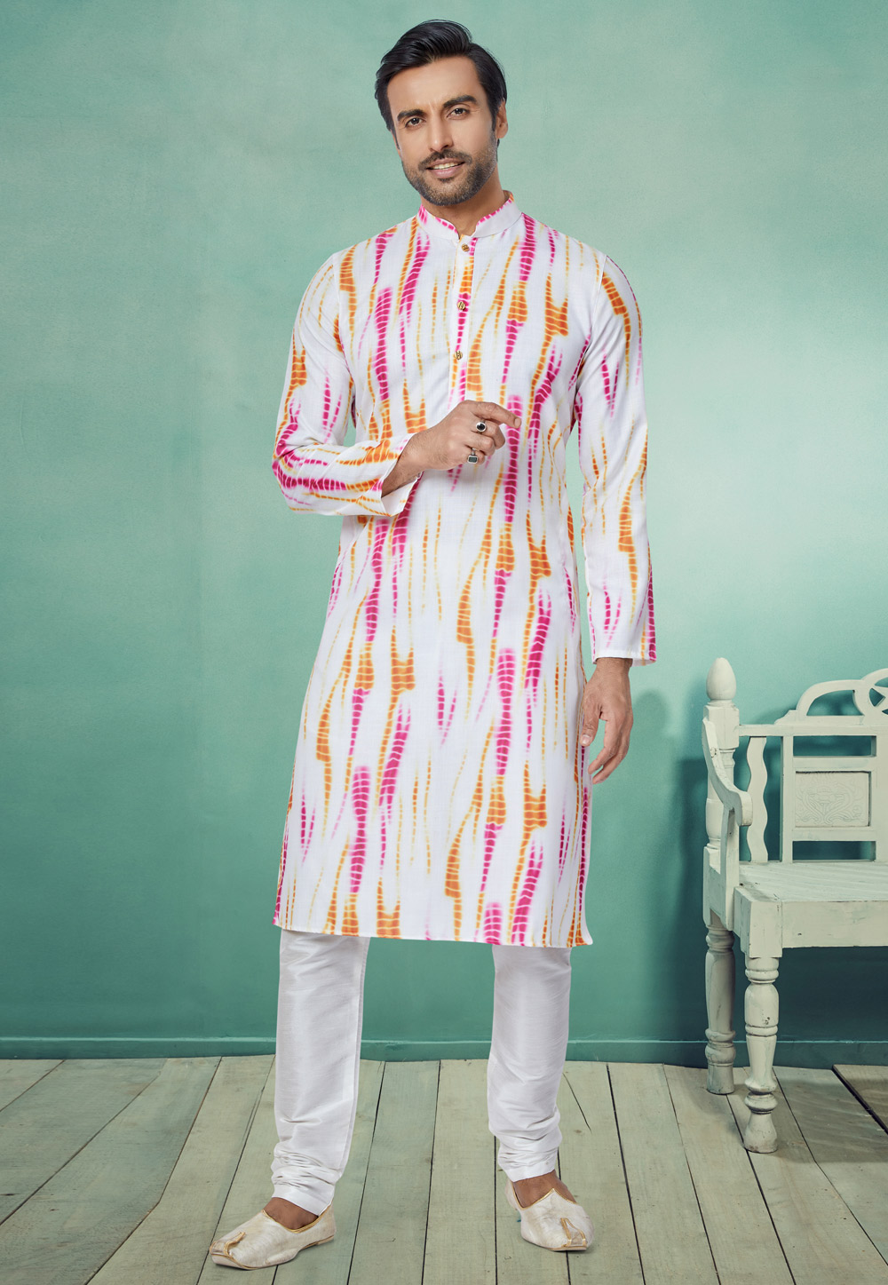 White Cotton Printed Kurta Pajama 259583
