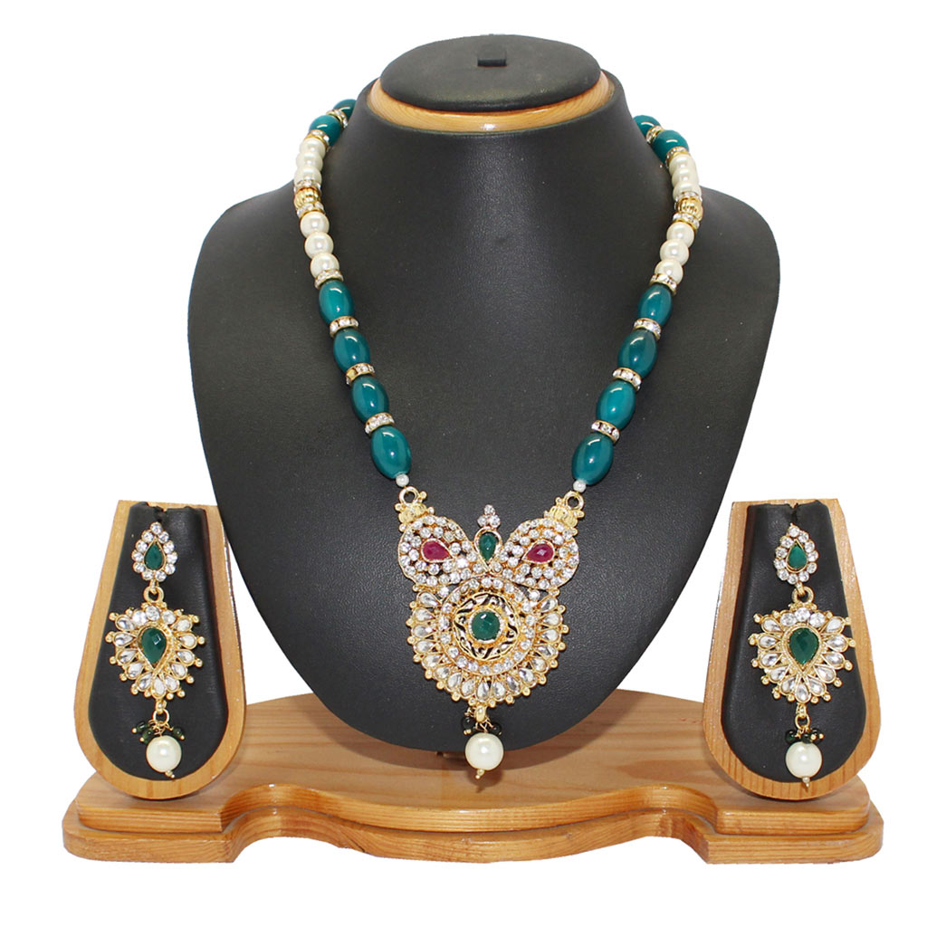 Sea Green Zinc Austrian Diamonds Necklace With Earrings 64361