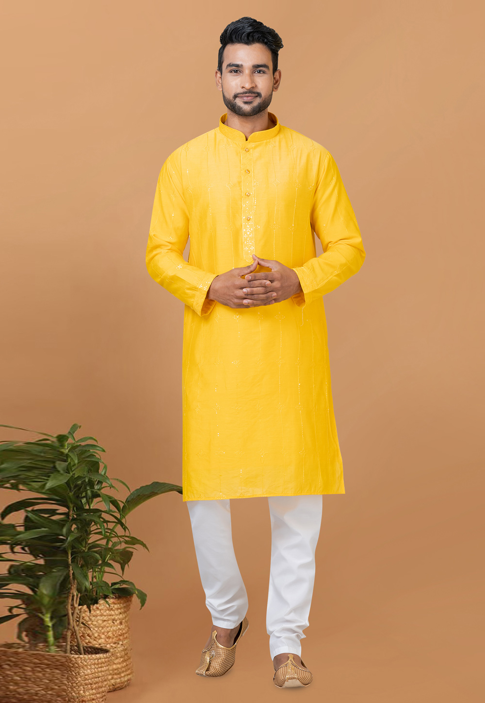 Yellow Viscose Kurta Pajama 275833