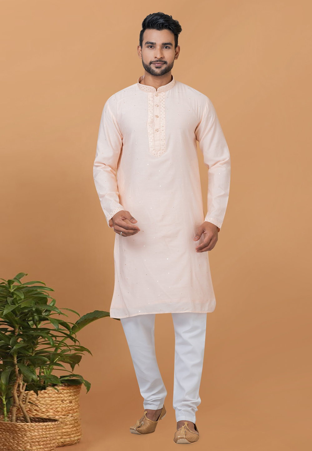 Peach Viscose Kurta Pajama 275836