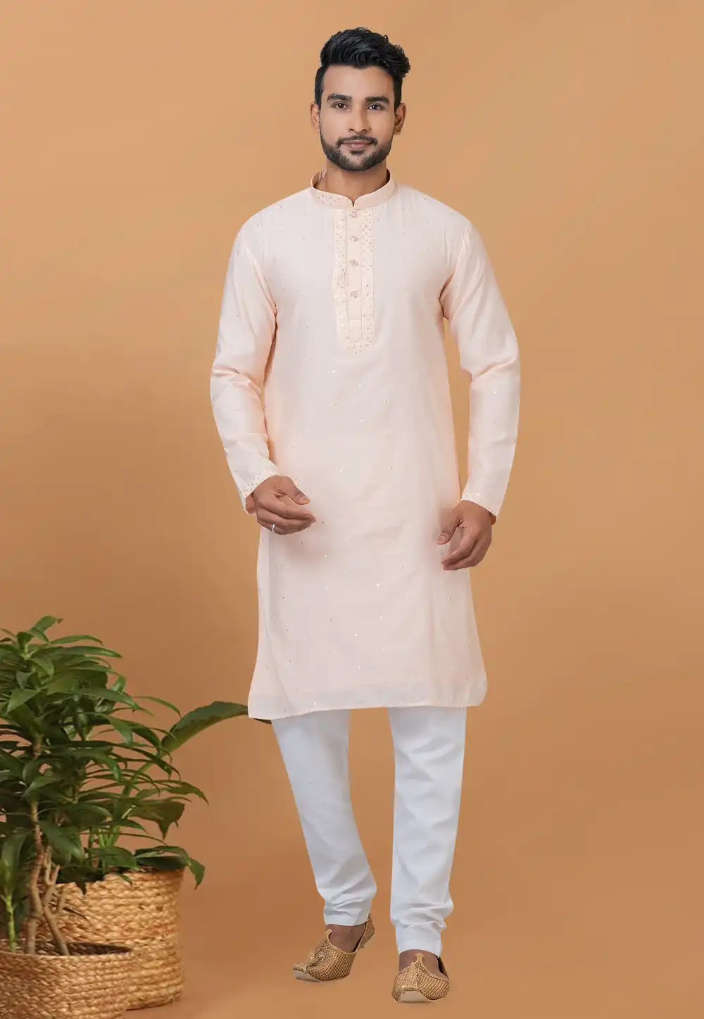 Peach Viscose Kurta Pajama 275836