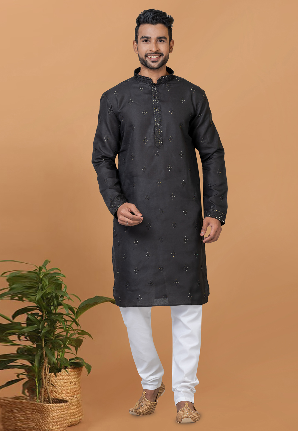 Black Cotton Kurta Pajama 275838