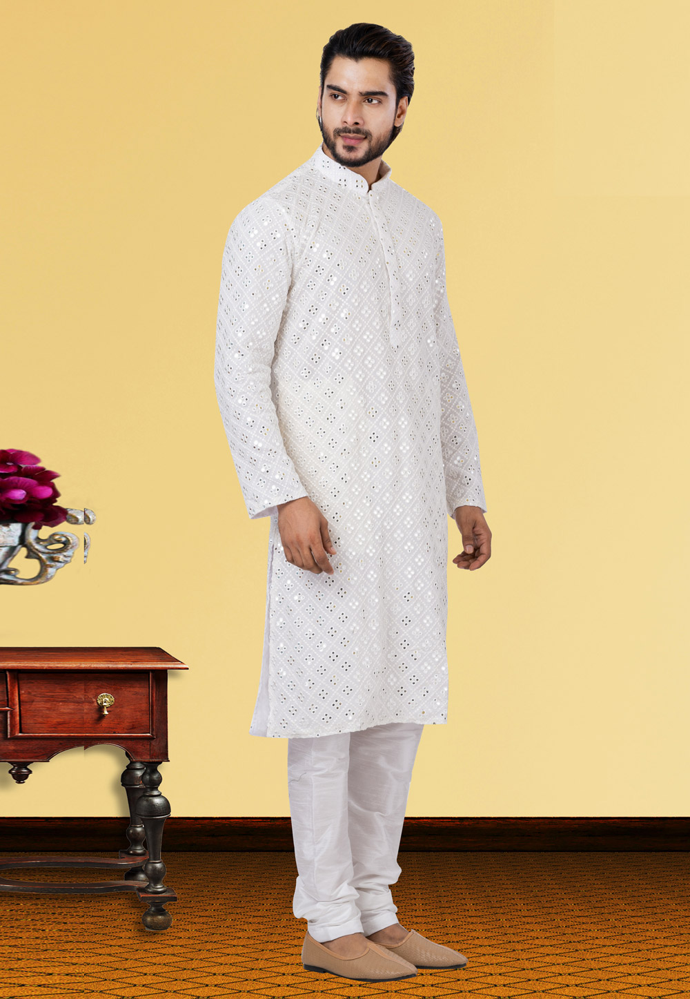 White Georgette Kurta Pajama 249757