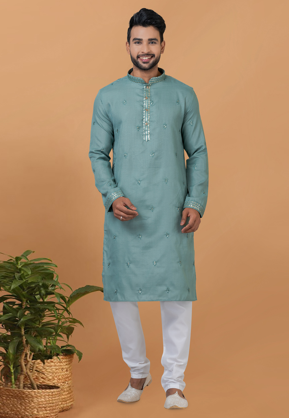 Steel Blue Cotton Kurta Pajama 275840