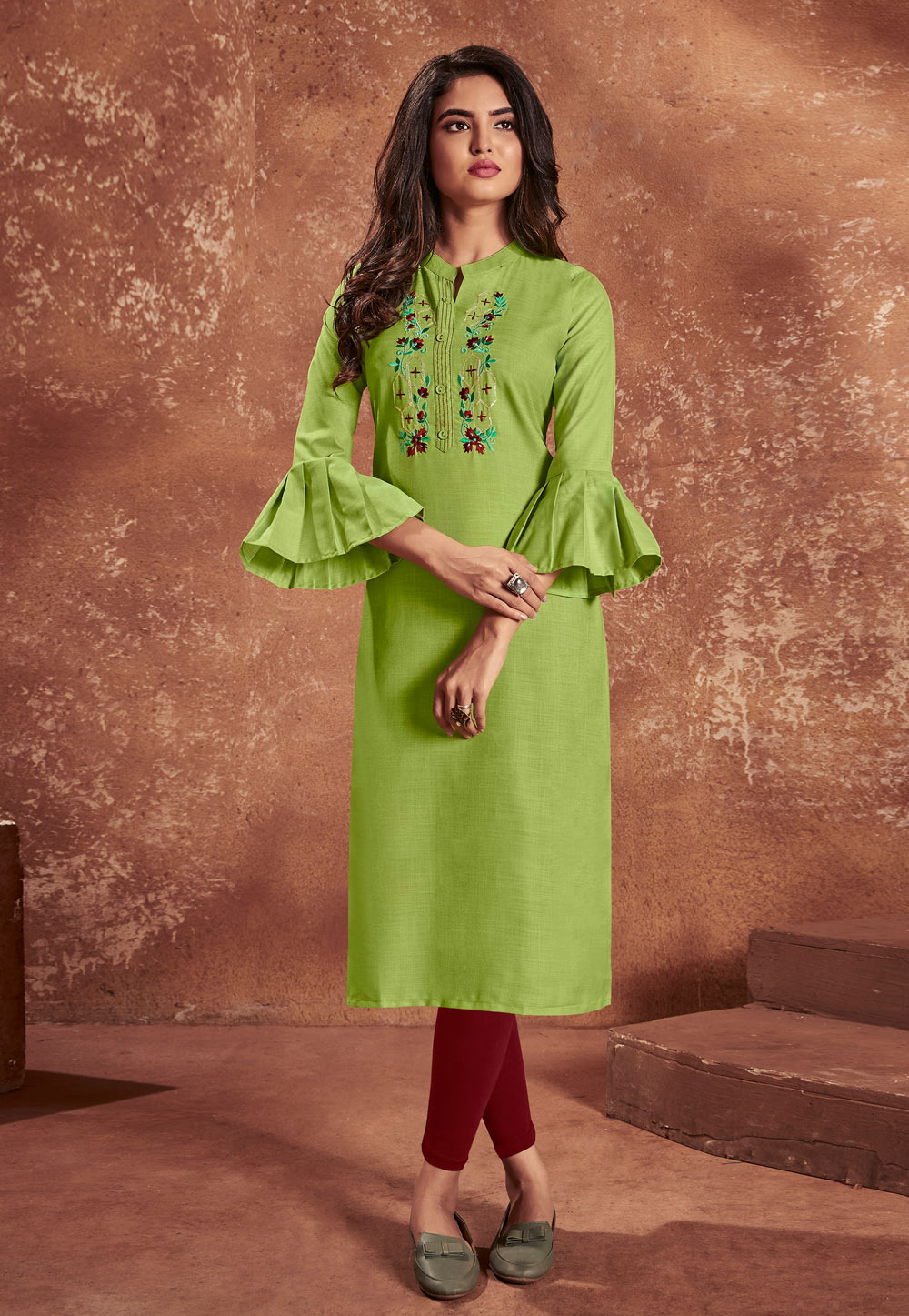 Green Cotton Kurti 221733