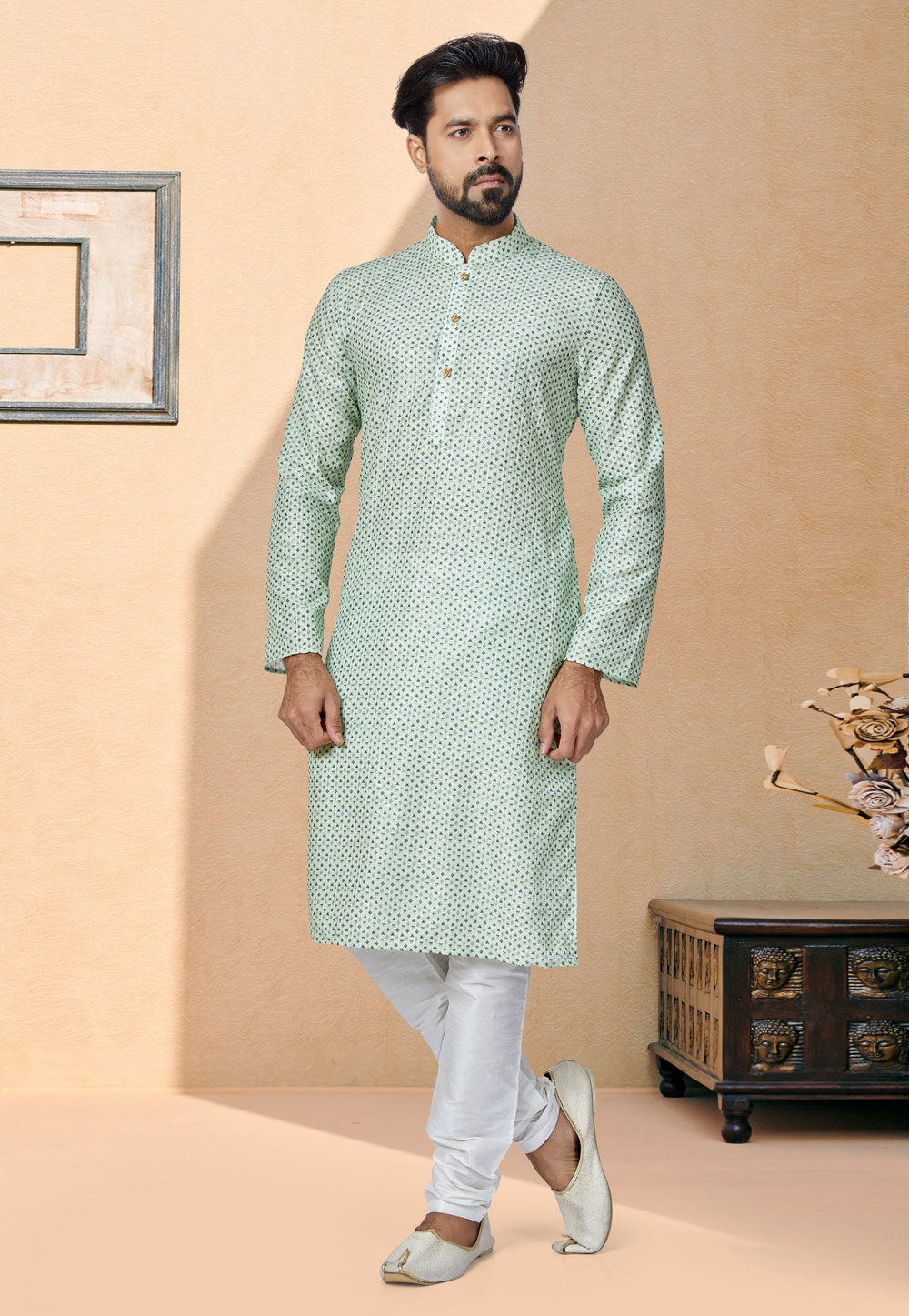 Pista Green Polyster Printed Kurta Pajama 259709