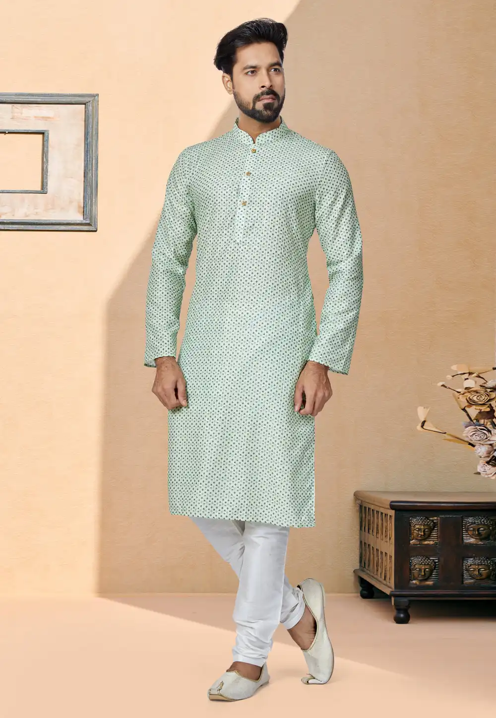 Pista Green Polyster Printed Kurta Pajama 259709