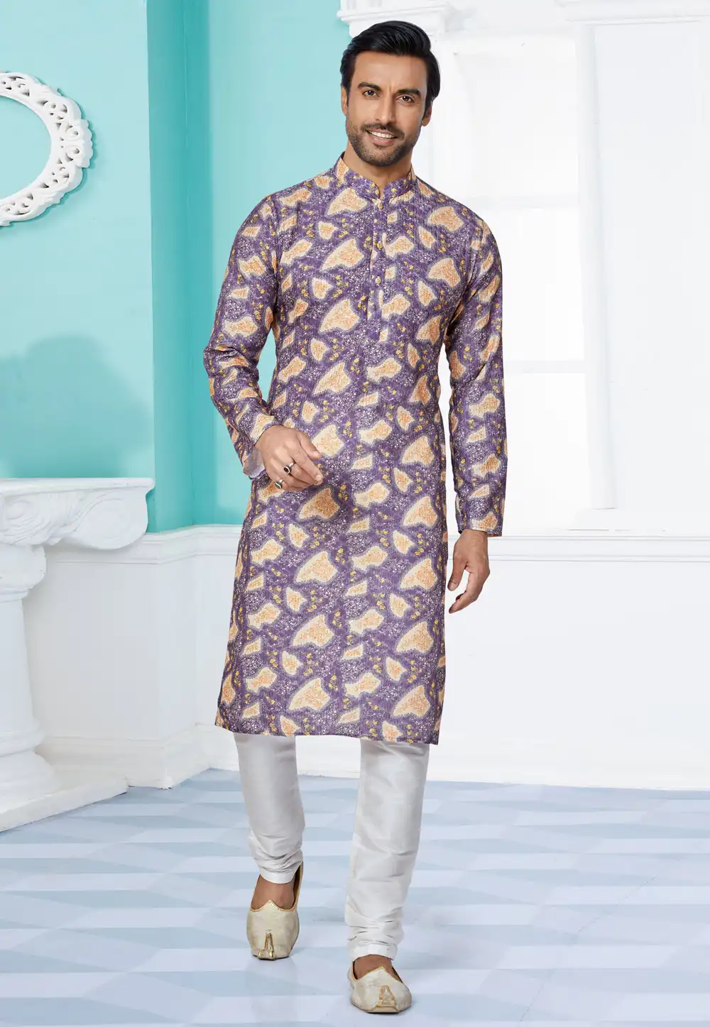 Purple Polyster Printed Kurta Pajama 259711