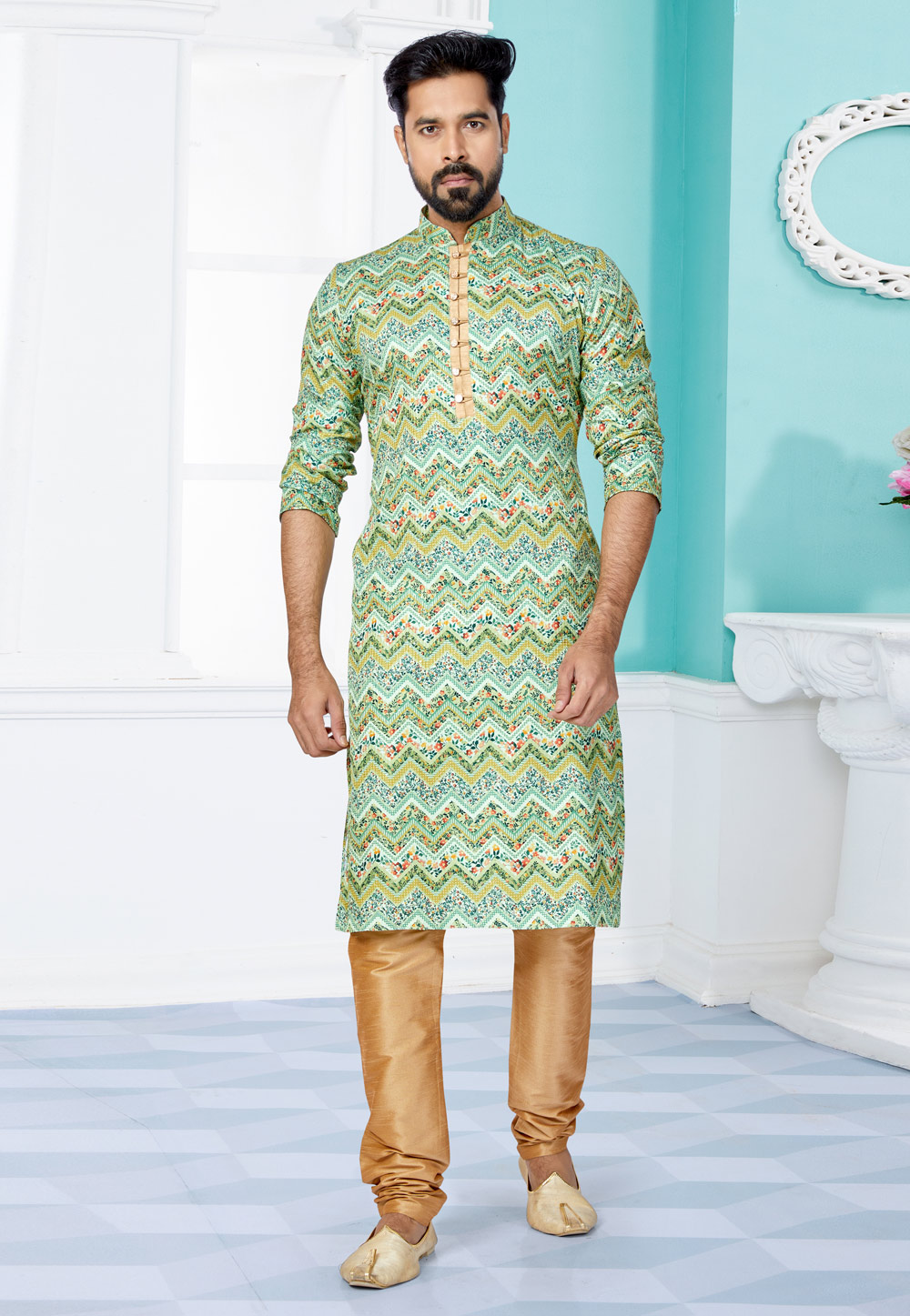 Green Polyster Printed Kurta Pajama 259725