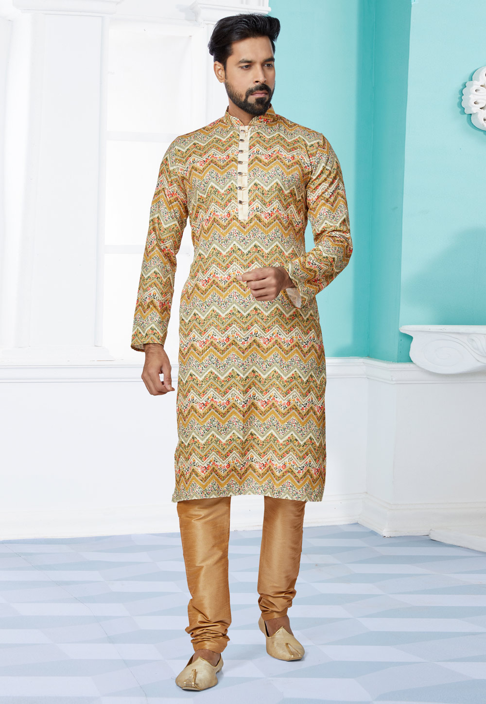 Multicolor Polyster Printed Kurta Pajama 259726