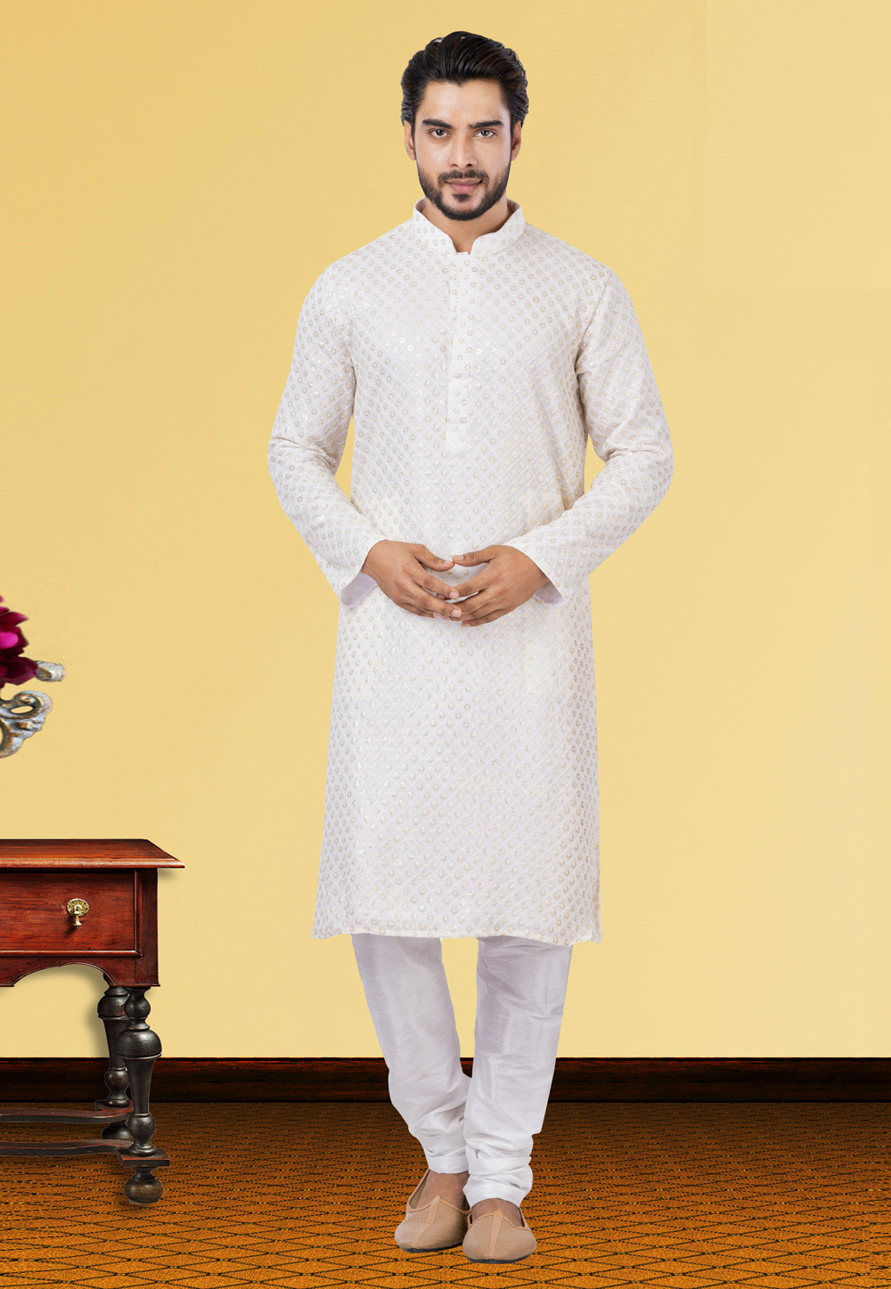 White Georgette Kurta Pajama 249759