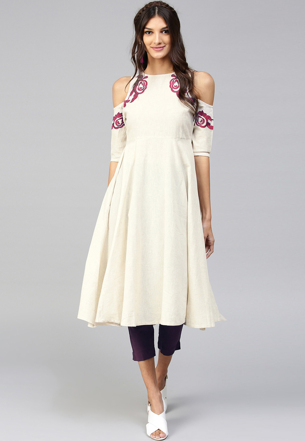 Cream Cotton Readymade Pant Style Suit 204938