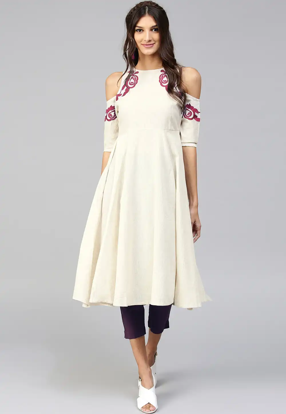 Cream Cotton Readymade Pant Style Suit 204938