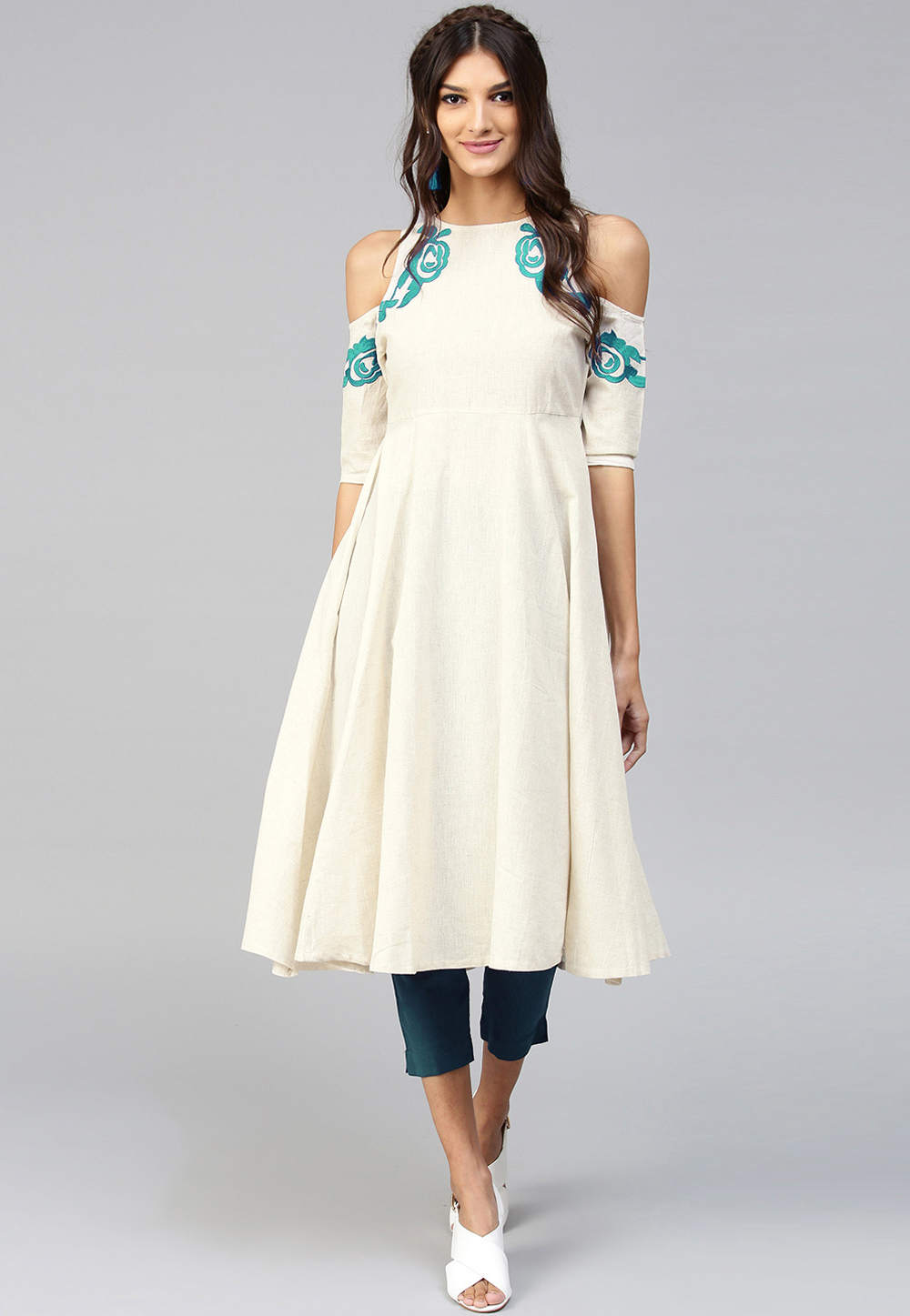 Cream Cotton Readymade Kameez With Pant 204939