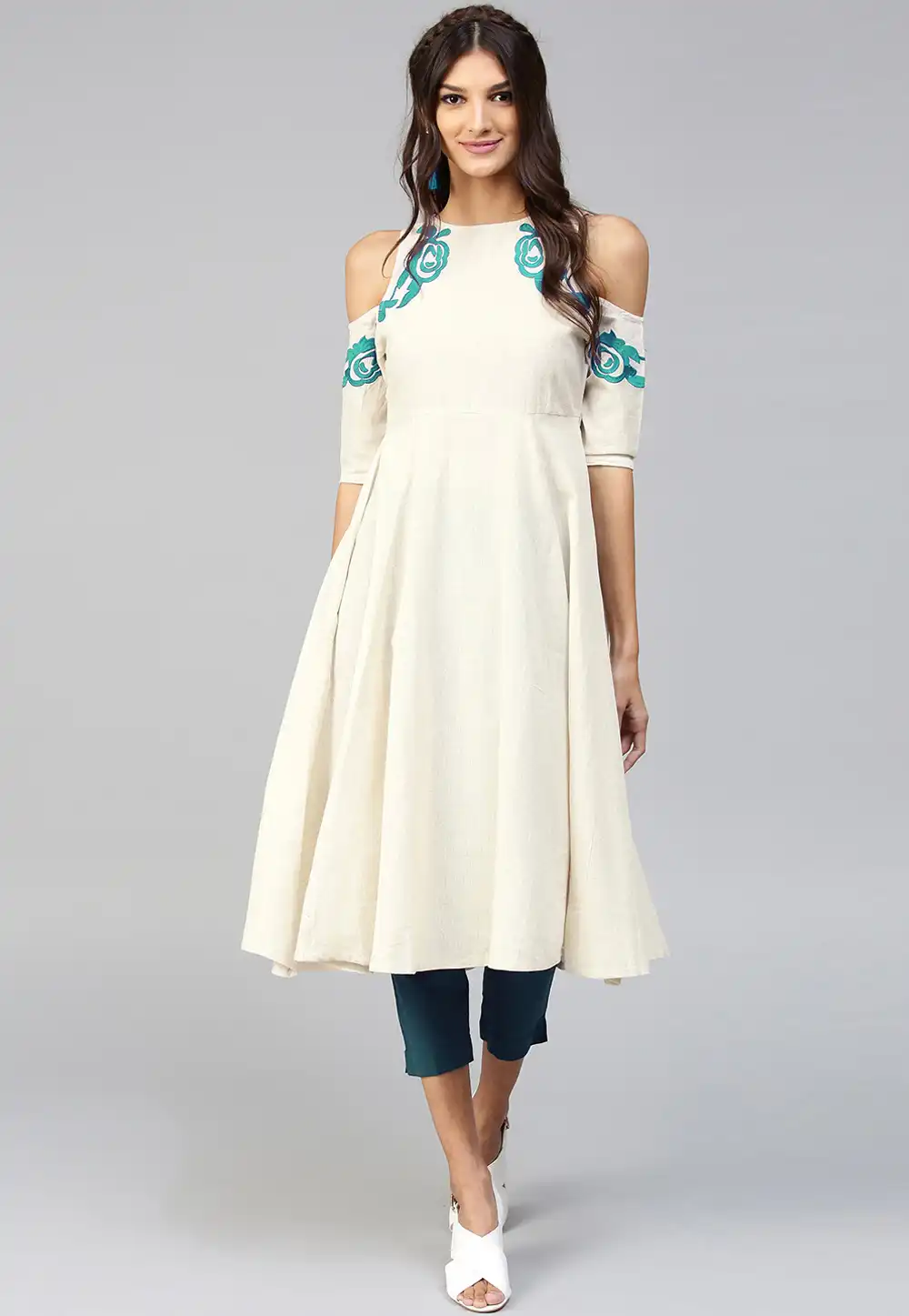 Cream Cotton Readymade Kameez With Pant 204939