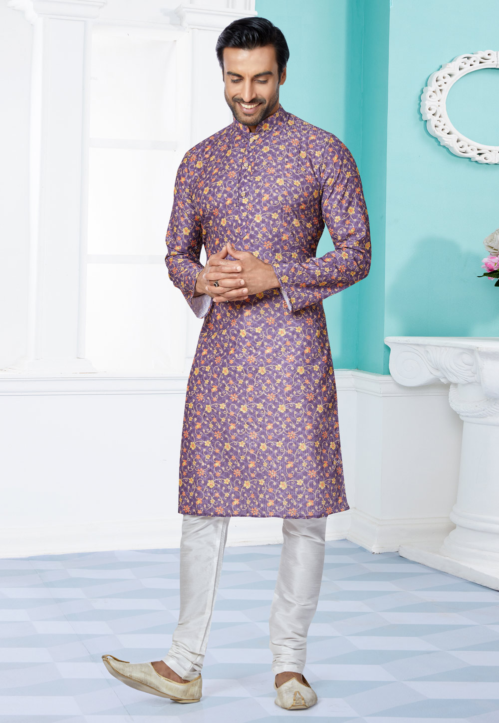 Purple Polyster Printed Kurta Pajama 259729