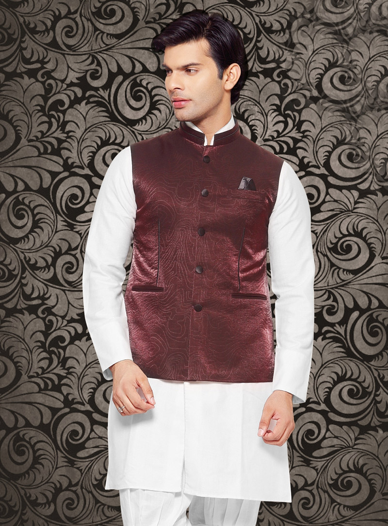 Maroon Satin Readymade Jacket 127853