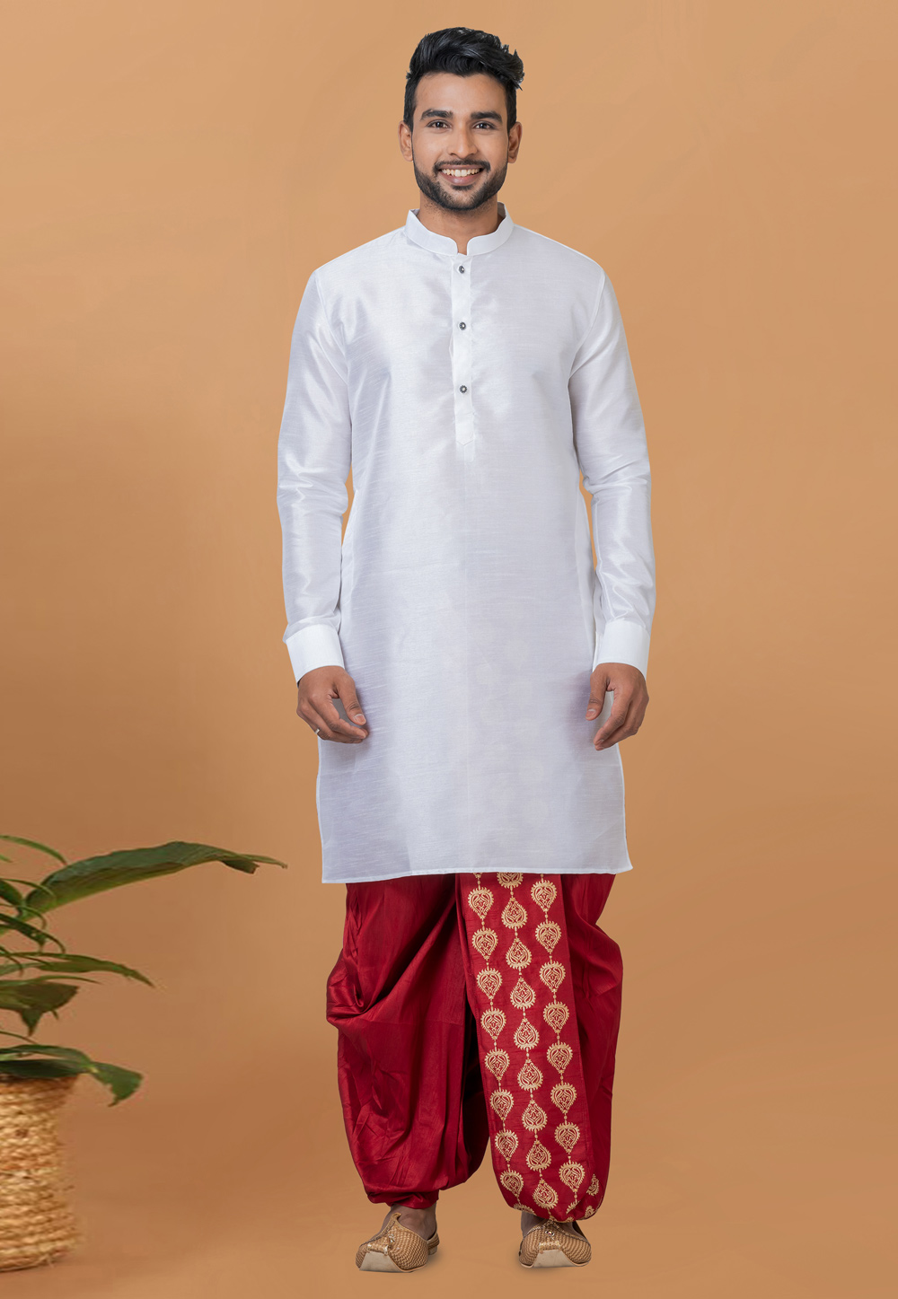 White Banarasi Dhoti Kurta 272257