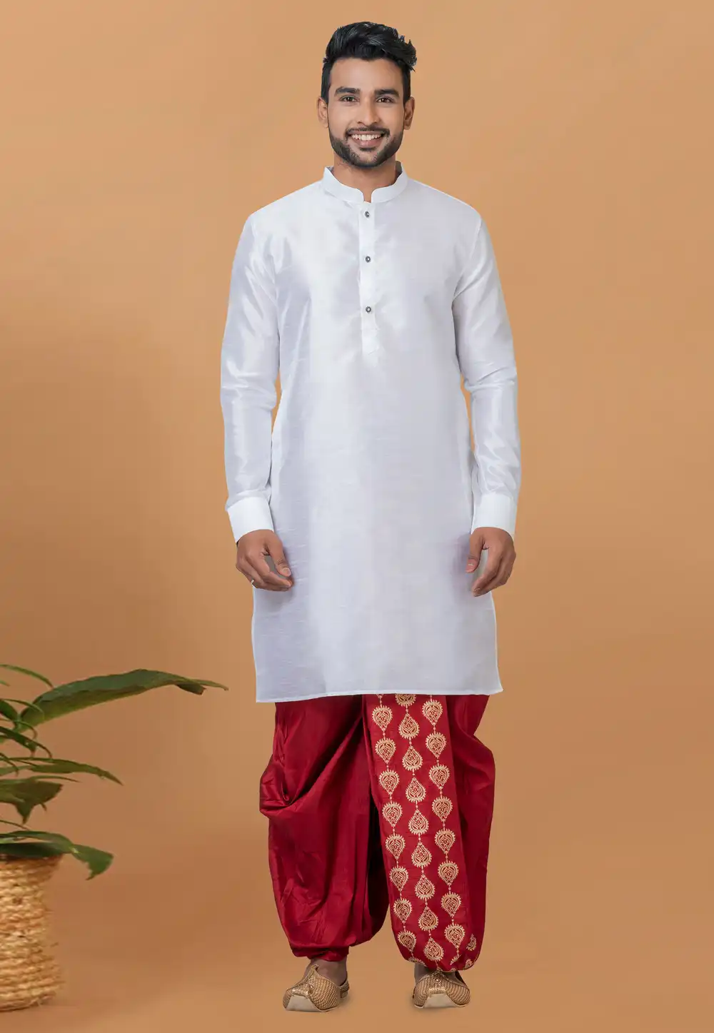 White Banarasi Dhoti Kurta 272257