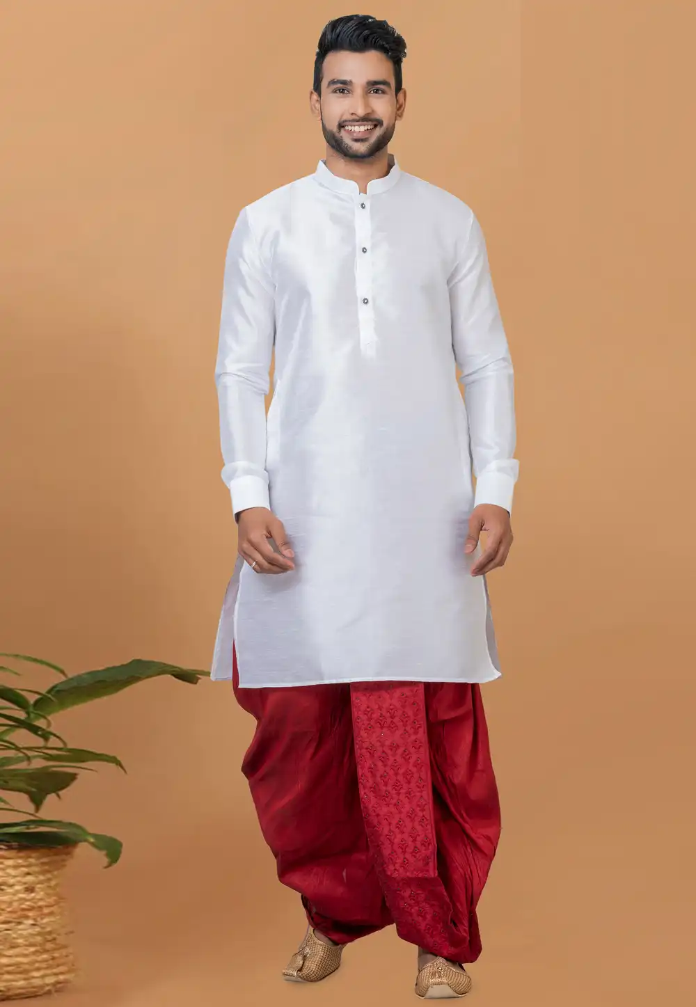 White Banarasi Dhoti Kurta 272258