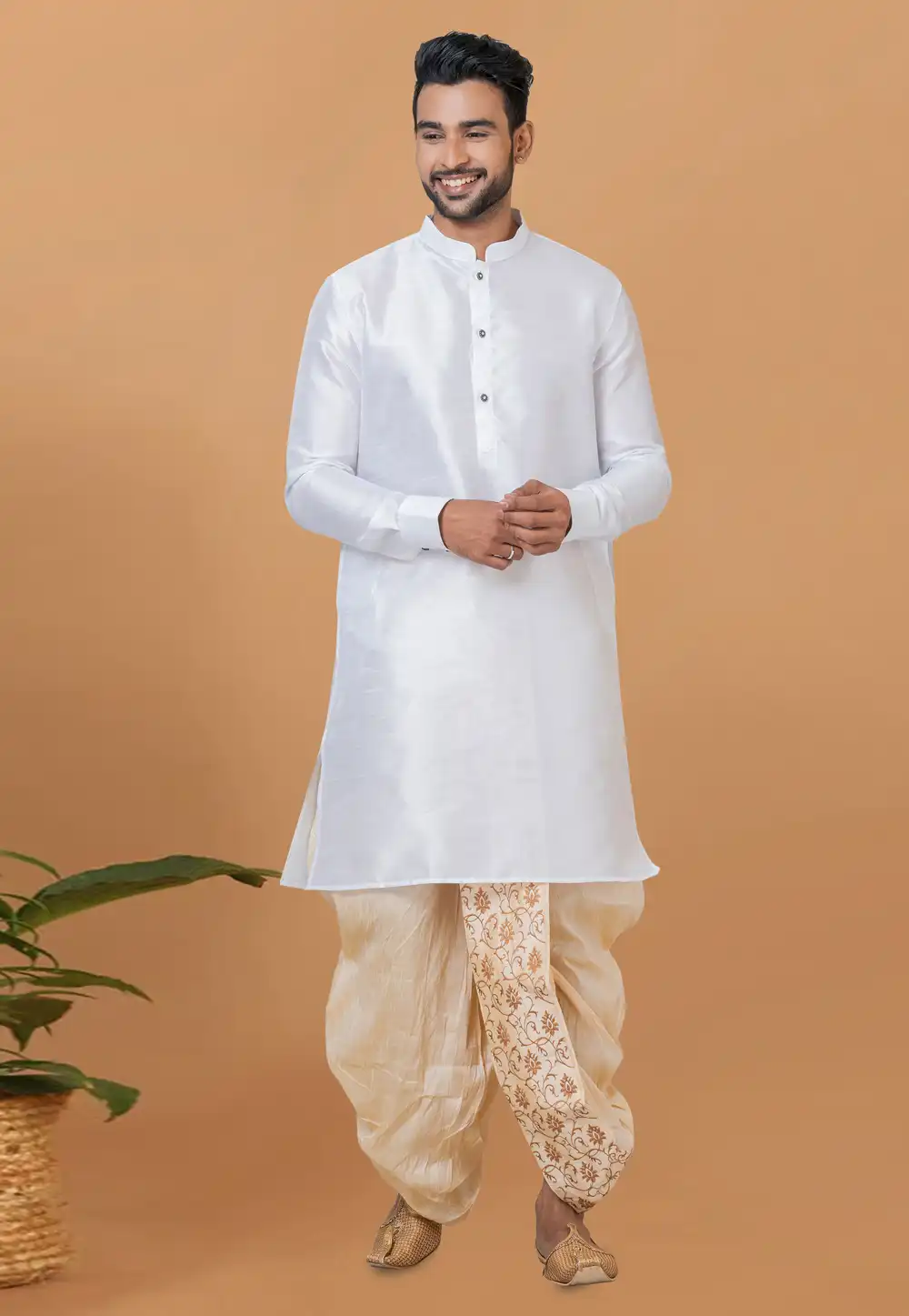 White Banarasi Dhoti Kurta 272259