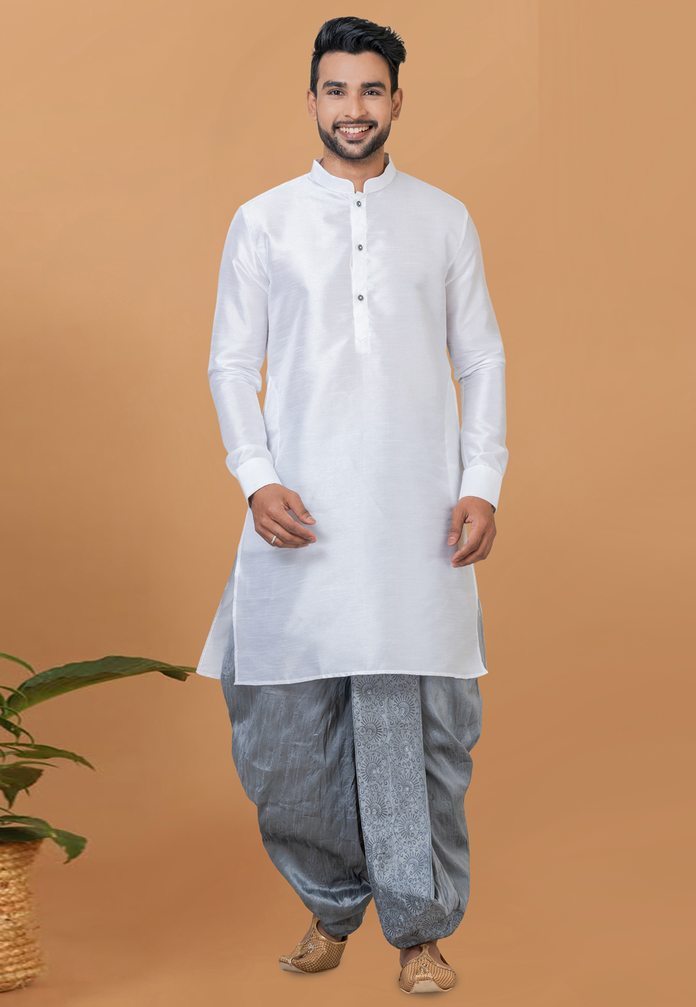 White Banarasi Dhoti Kurta 272260