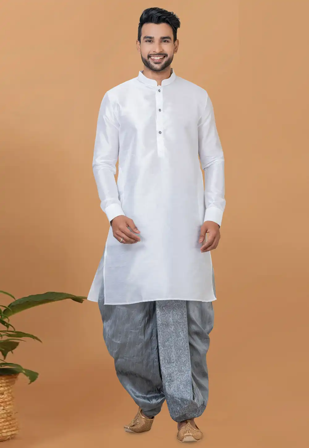 White Banarasi Dhoti Kurta 272260