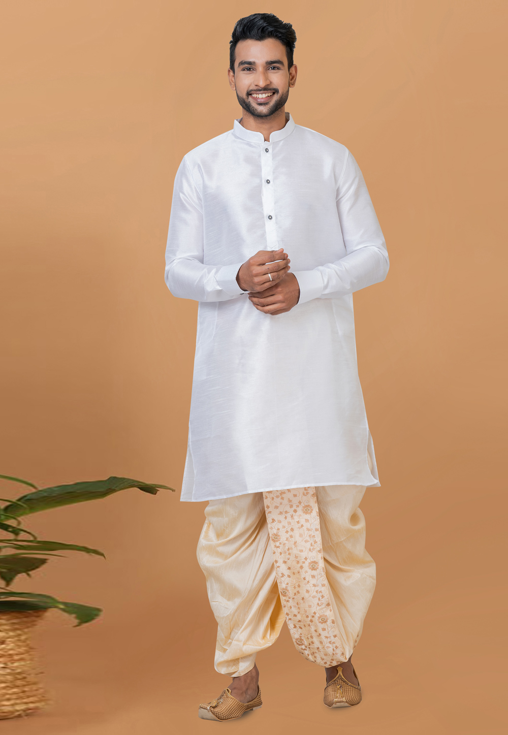 White Banarasi Dhoti Kurta 272263