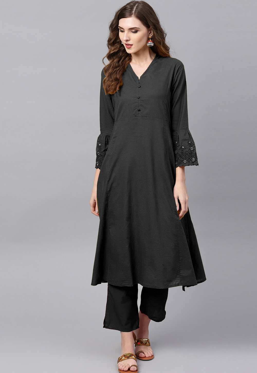 Black Rayon Readymade Palazzo Suit 204940