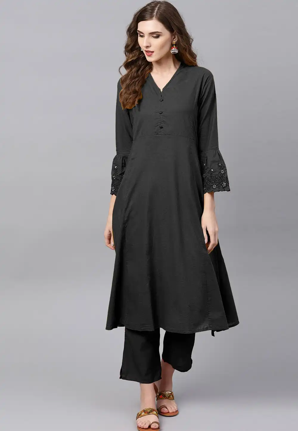 Black Rayon Readymade Palazzo Suit 204940