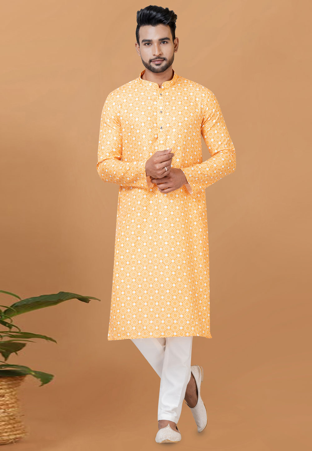 Peach Cotton Kurta Pajama 273044