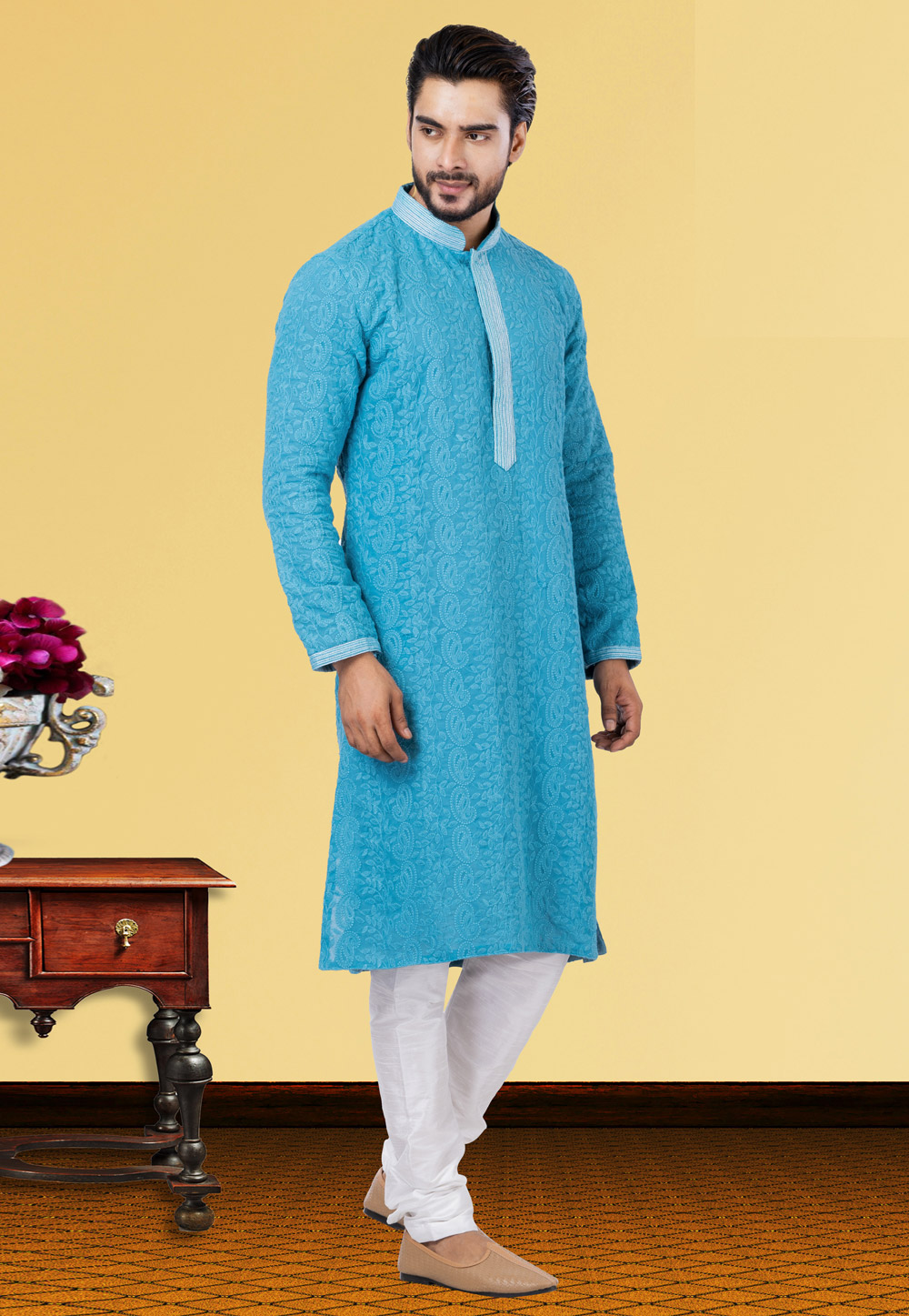 Turquoise Georgette Kurta Pajama 249763
