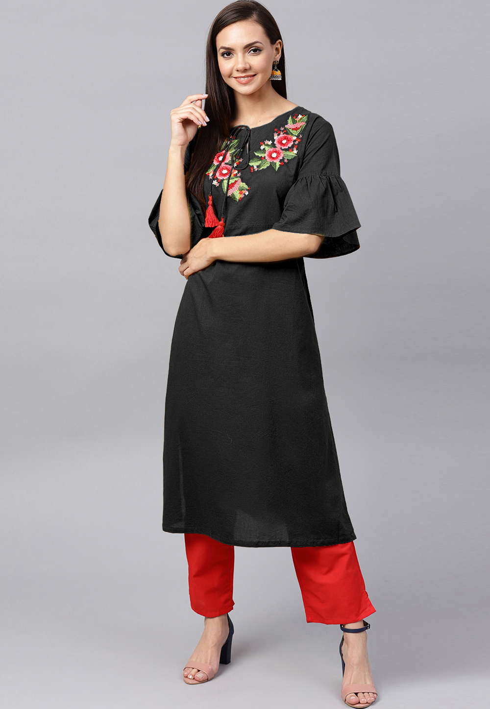 Black Rayon Readymade Kameez With Palazzo 204941
