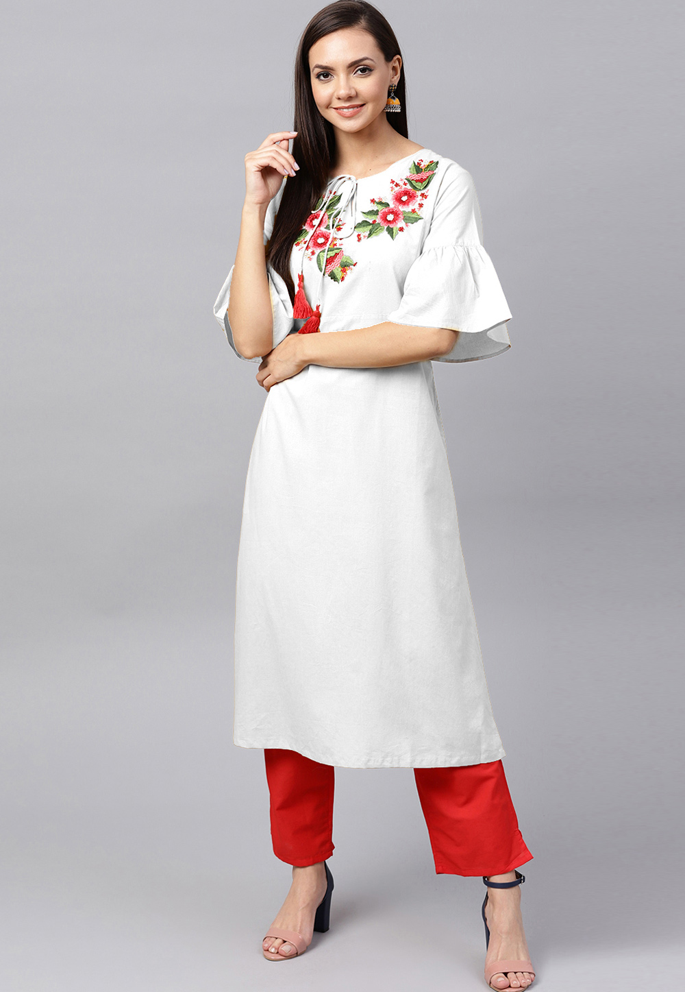 White Rayon Readymade Palazzo Suit 204942