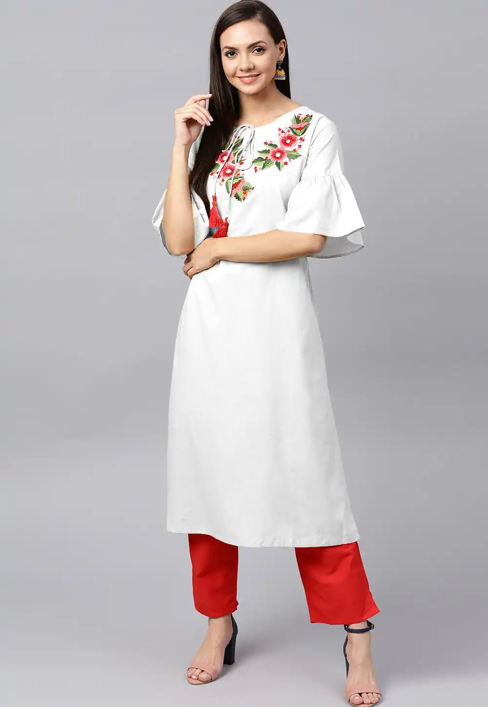 White Rayon Readymade Palazzo Suit 204942
