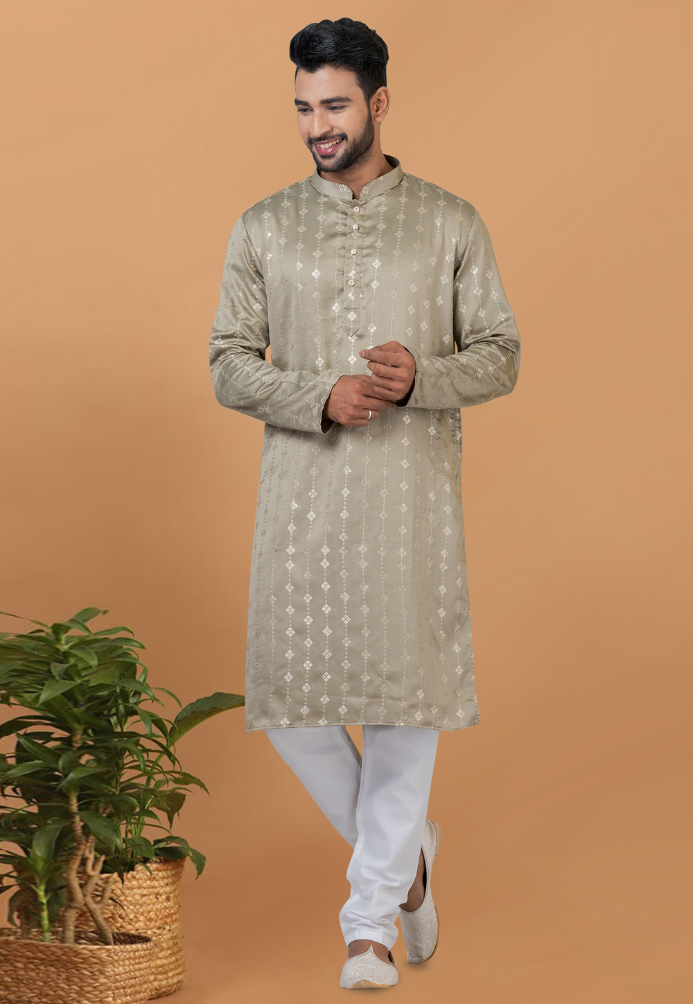 Beige Silk Kurta Pajama 276112