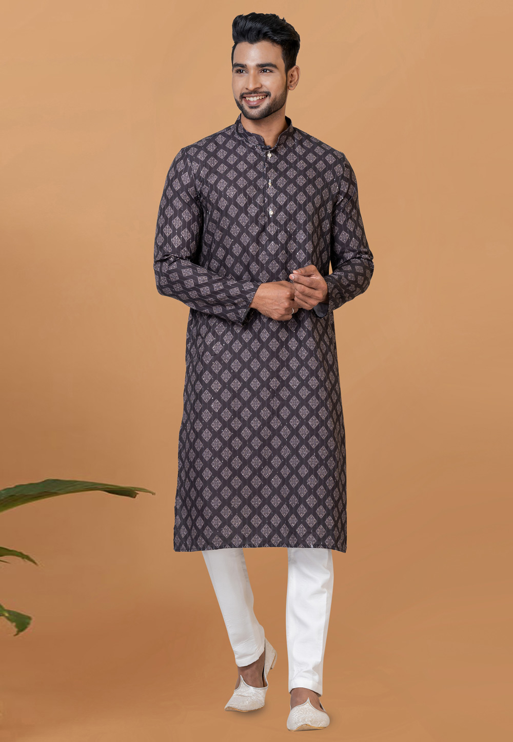 Black Cotton Kurta Pajama 273056