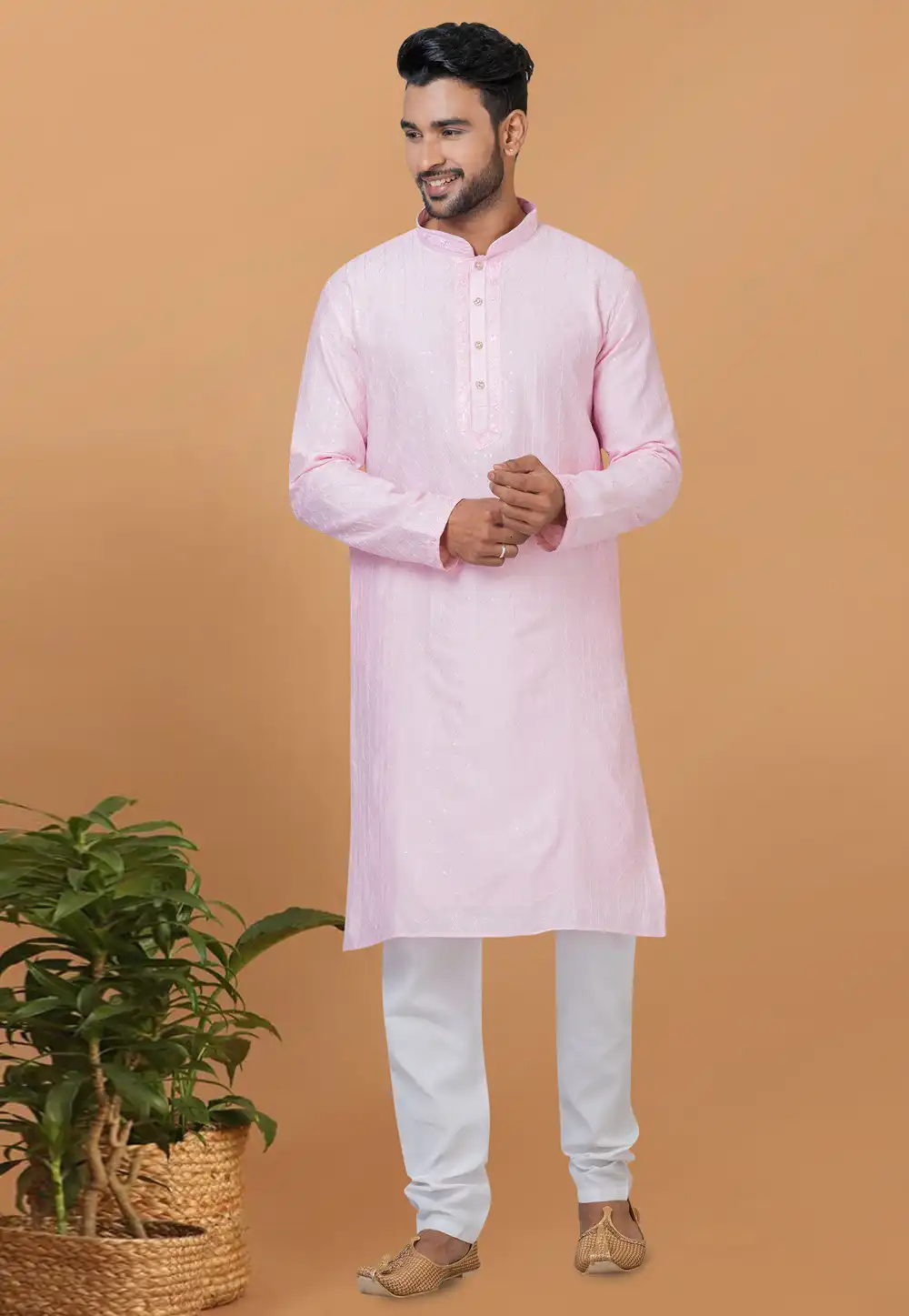 Light Pink Viscose Kurta Pajama 276117