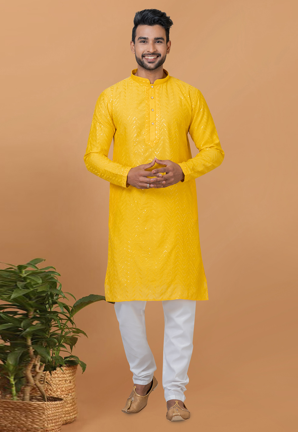Yellow Viscose Kurta Pajama 276119