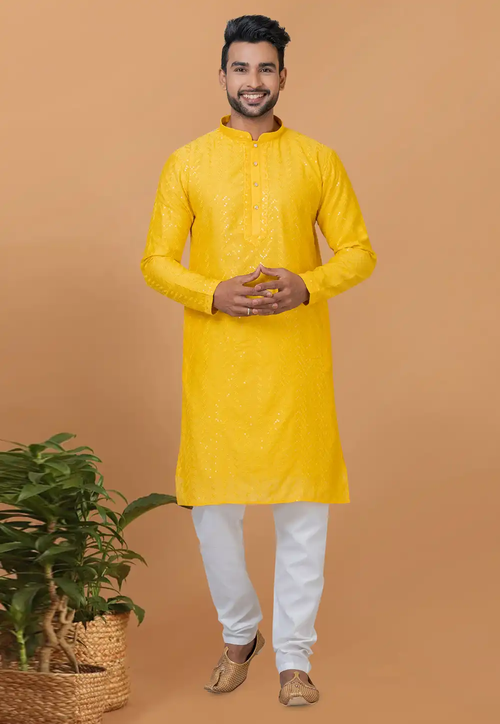 Yellow Viscose Kurta Pajama 276119