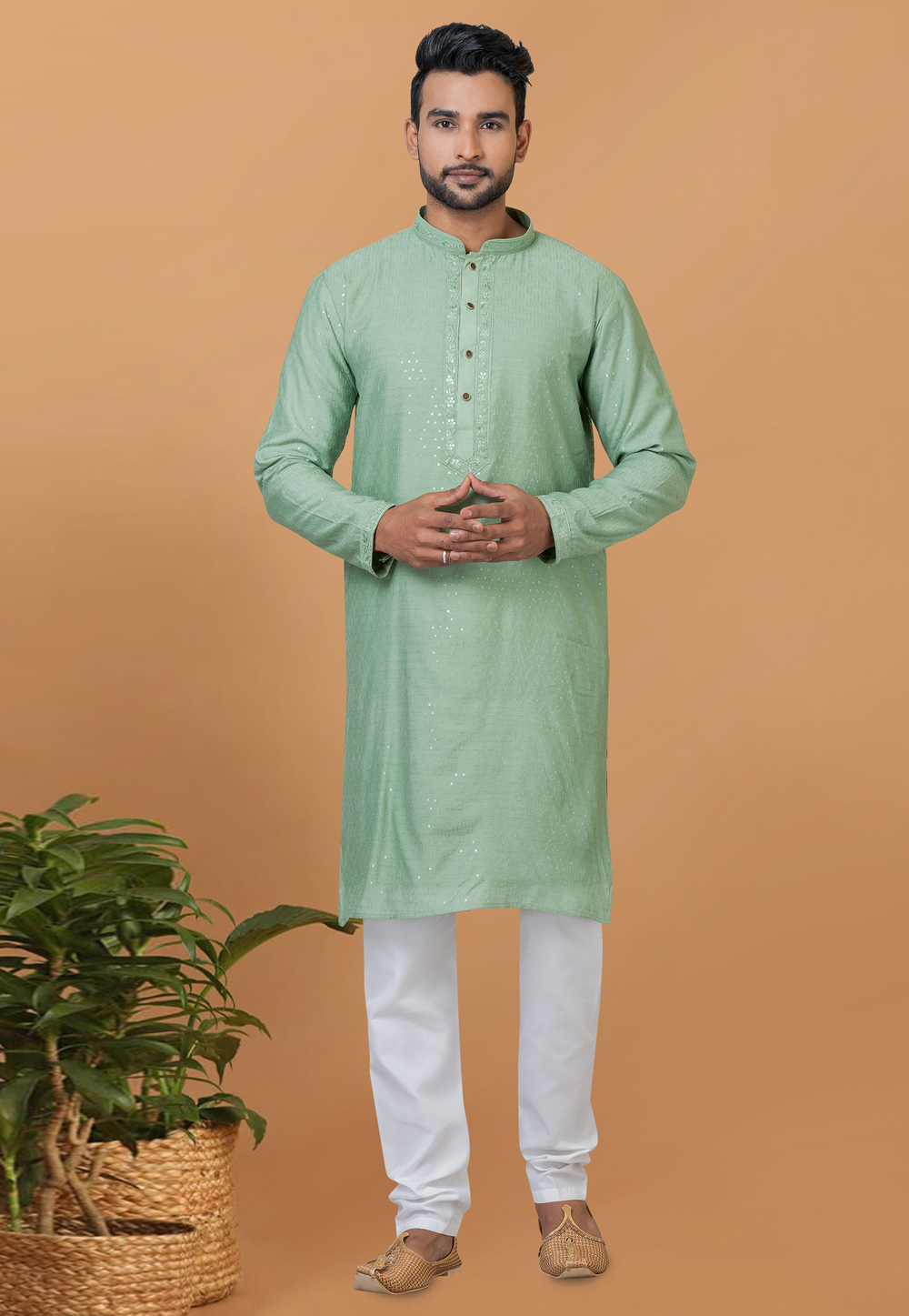 Pista Green Viscose Kurta Pajama 276120