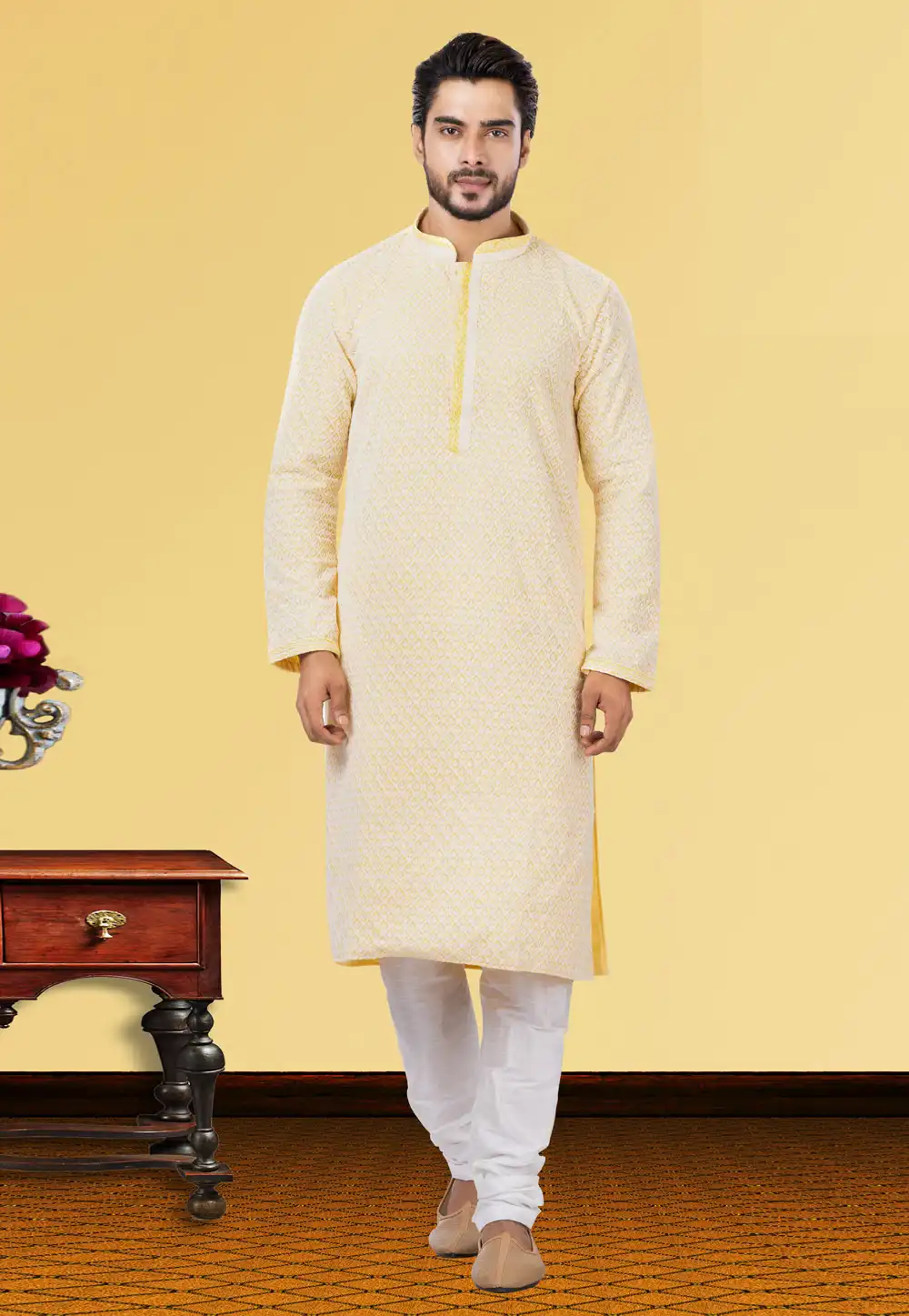 Cream Georgette Kurta Pajama 249764