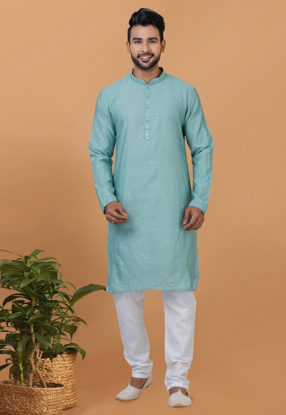 Sea Green Viscose Kurta Pajama 276121