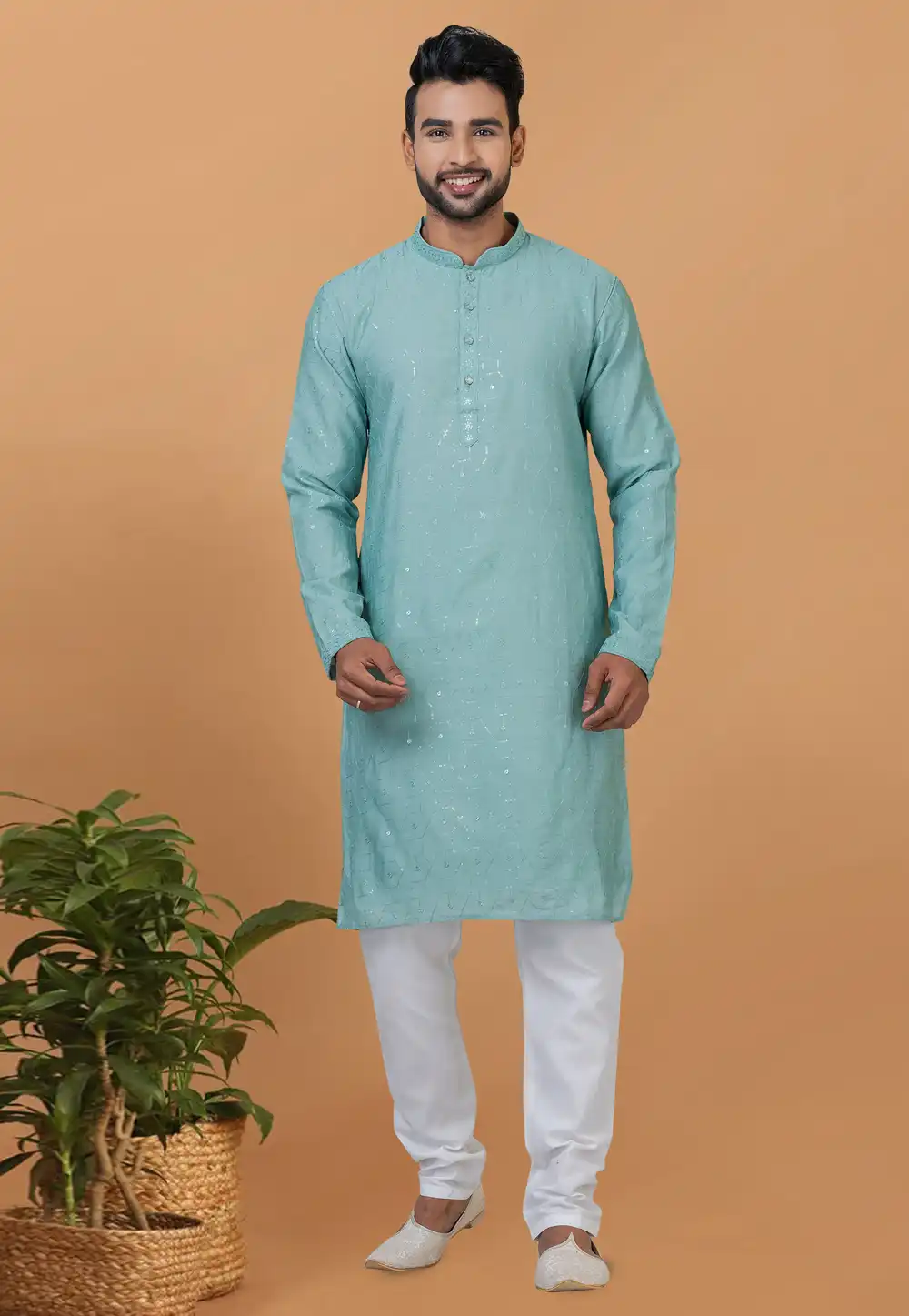 Sea Green Viscose Kurta Pajama 276121