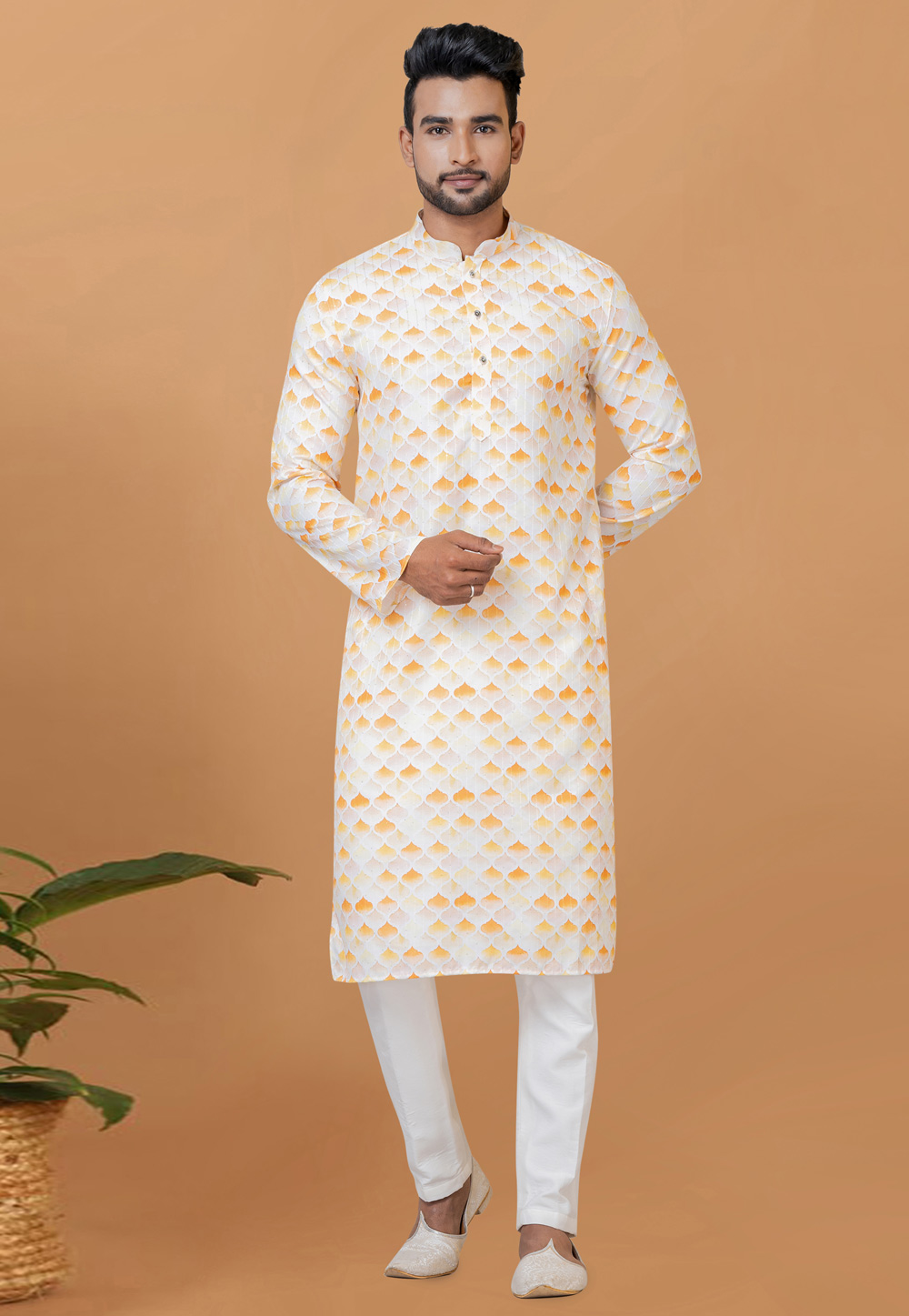 Off White Cotton Kurta Pajama 273065