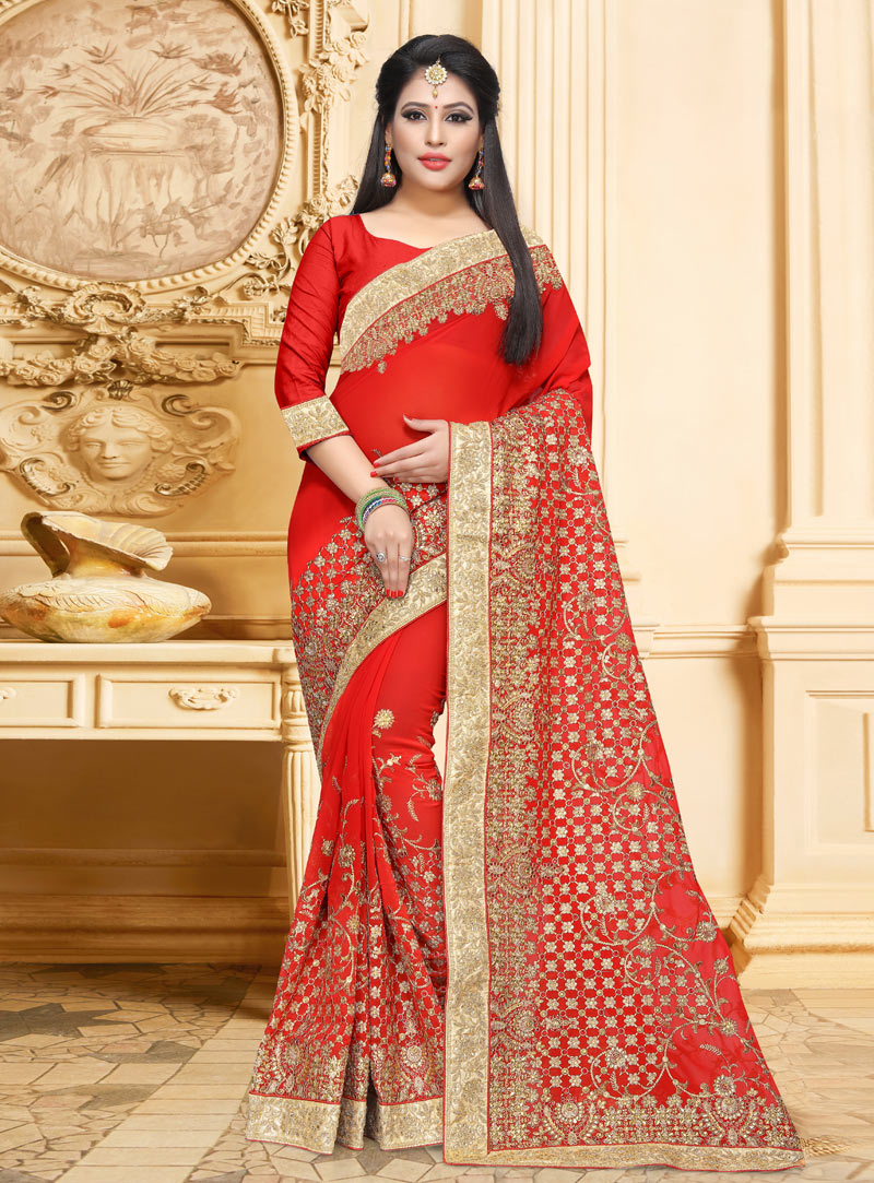 Red Georgette Festival Wear Saree 149245