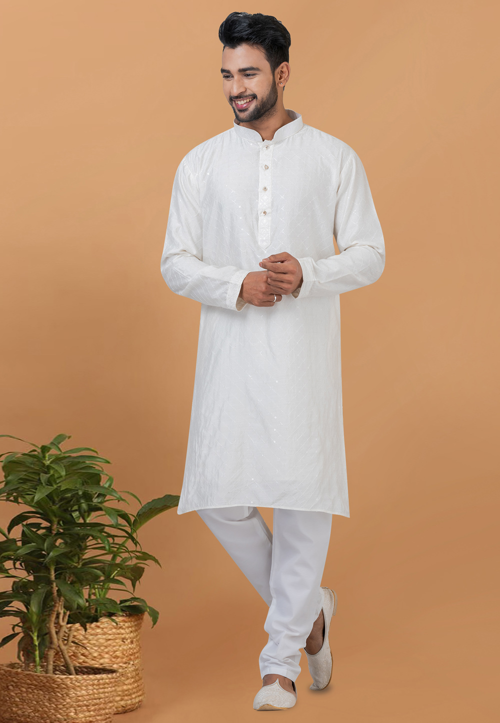 White Viscose Kurta Pajama 276126