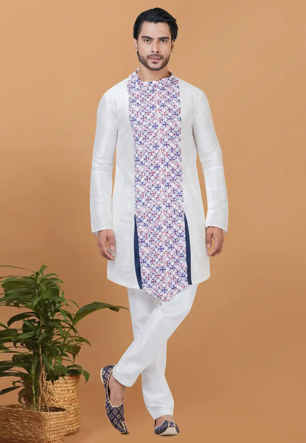 White Banarasi Kurta Pajama 272879